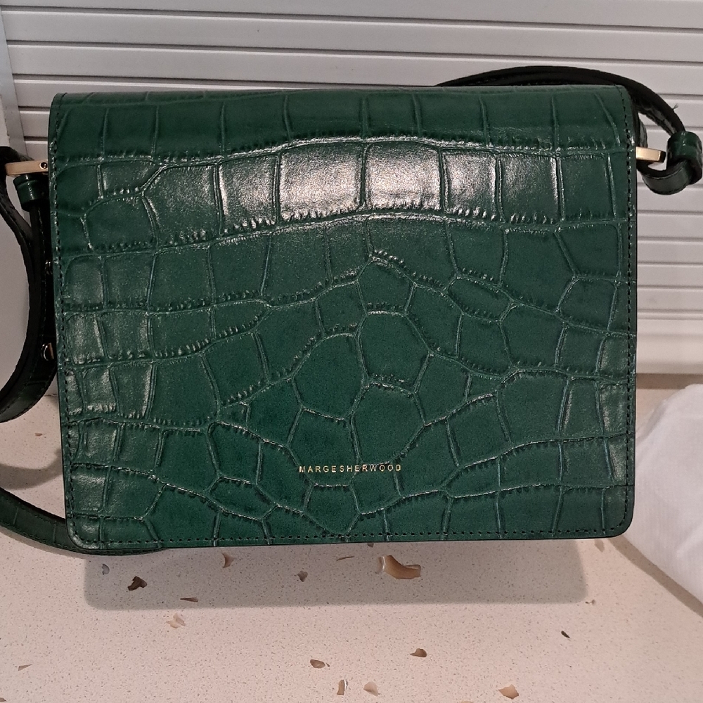 Margesherwood Forest Green Croc-Embossed Leather Bag - Picture 4 of 16